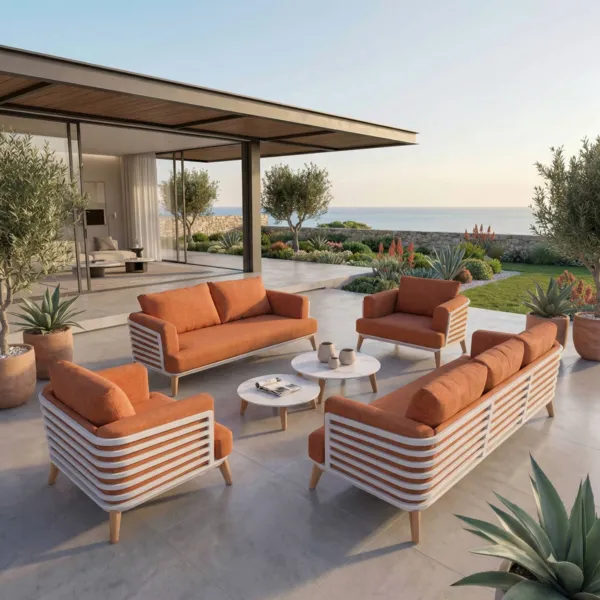 Set da giardino in alluminio 7 posti 6 pezzi Monte Carlo Bianco e terracotta