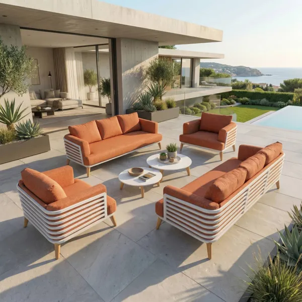 Set da giardino in alluminio 8 posti 6 pezzi Monte Carlo Bianco e terracotta