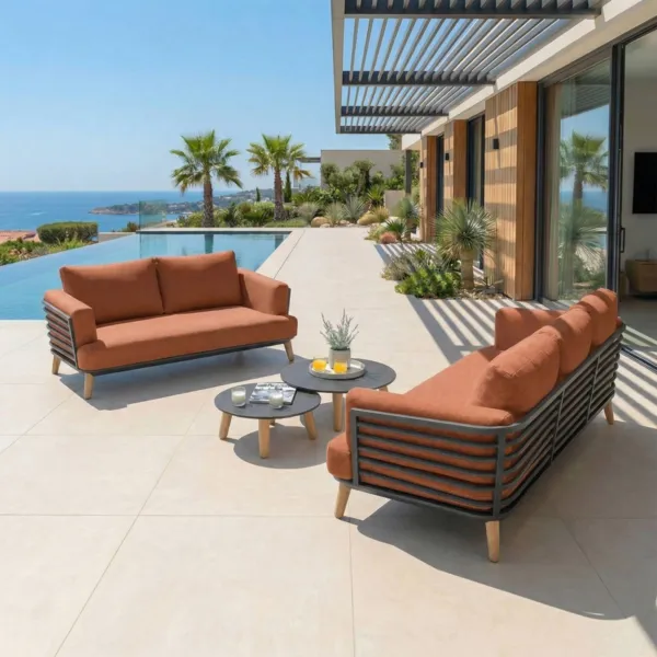 Set da giardino in alluminio 5 posti 4 pezzi Monte Carlo Grigio antracite e terracotta