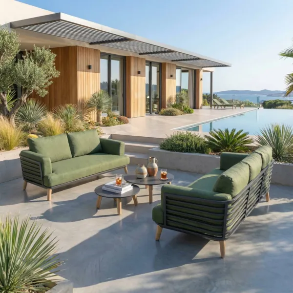 Set da giardino in alluminio 5 posti 4 pezzi Monte Carlo Grigio antracite e verde rosmarino