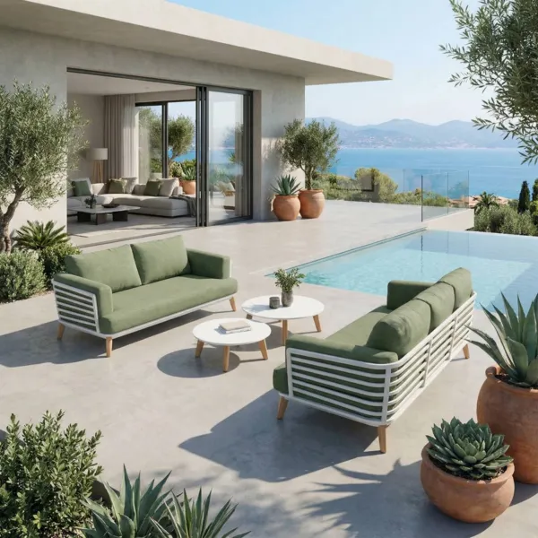 Set da giardino in alluminio 5 posti 4 pezzi Monte Carlo Bianco e verde rosmarino