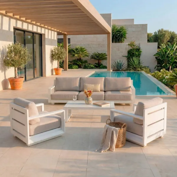 Lounge-Set Elba Wei�/Taupe - 4-teilig