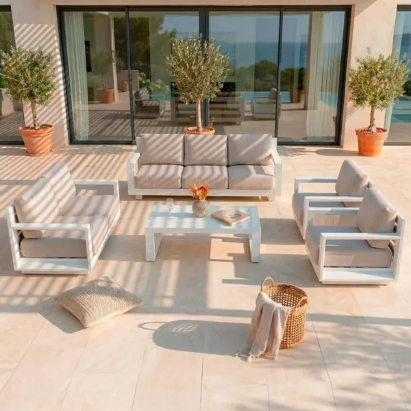 Conjunto  de jard�n aluminio 7 plazas 5 pzas Elba Blanco y topo