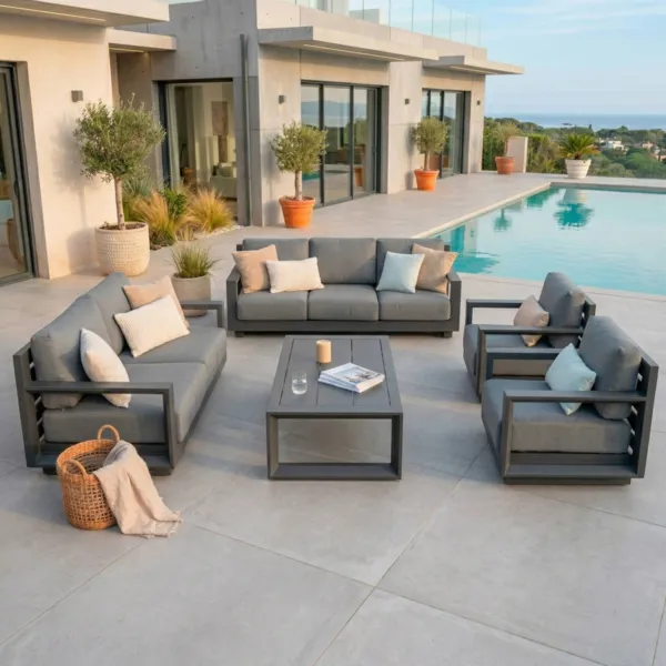 Salon de jardin aluminium 7 places 5 pcs Elba Gris anthracite