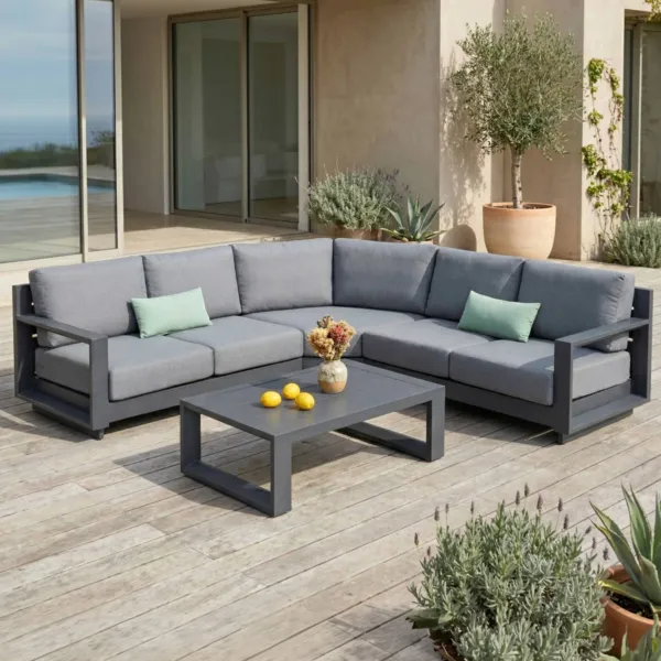 Salon de jardin d'angle aluminium 5 places Elba Gris anthracite