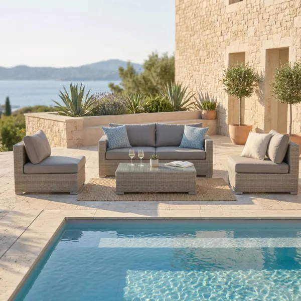 Salon de jardin en r�sine tress�e 4 places 4 pcs Palma Gris et anthracite