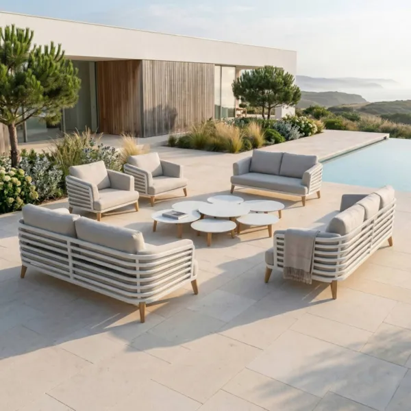 Lounge-Set Aluminium 9 Pl�tze 12tlg Monte Carlo Wei� und Taupe