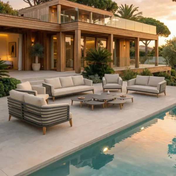 Salon de jardin aluminium 9 places 12 pcs Monte Carlo Gris anthracite et beige