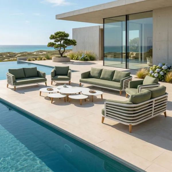 Salon de jardin aluminium 9 places 12 pcs Monte Carlo Blanc et vert romarin