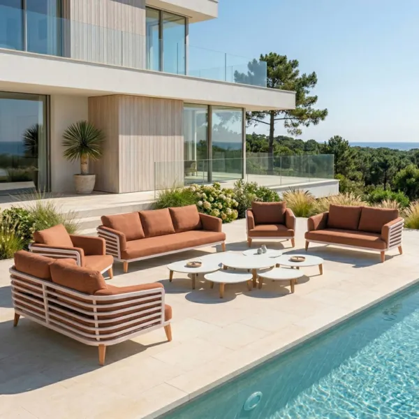 Set da giardino in alluminio 9 posti 12 pezzi Monte Carlo Bianco e terracotta