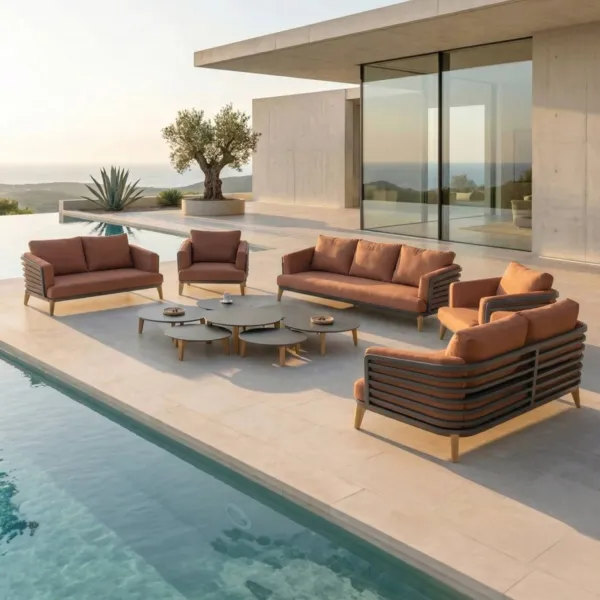 Salon de jardin aluminium 9 places 12 pcs Monte Carlo Gris anthracite et terracotta