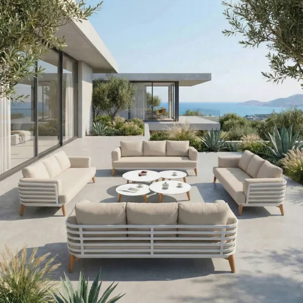 Salon de jardin aluminium 12 places 8 pcs Monte Carlo Blanc et beige
