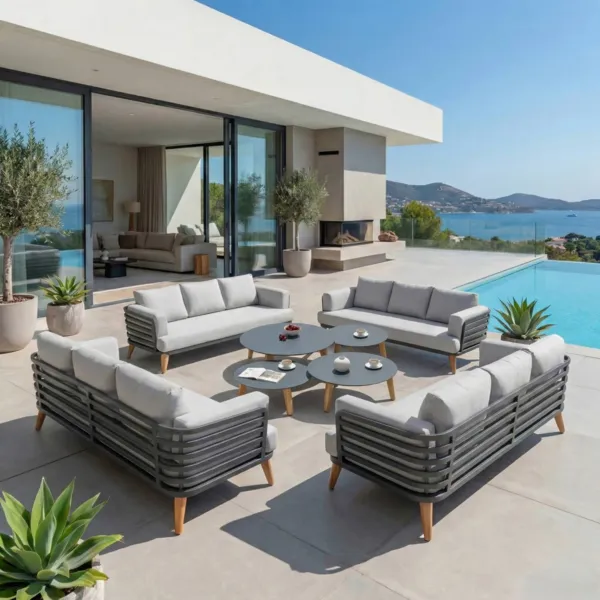 Salon de jardin aluminium 12 places 8 pcs Monte Carlo Gris anthracite et gris clair