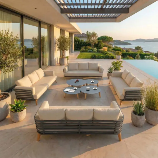 Salon de jardin aluminium 12 places 8 pcs Monte Carlo Gris anthracite et beige