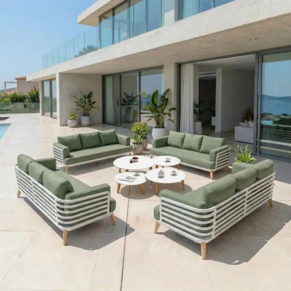 Aluminium Gartenm�belset 12 Personen 8-teilig Monte Carlo Wei� und Rosmaringr�n