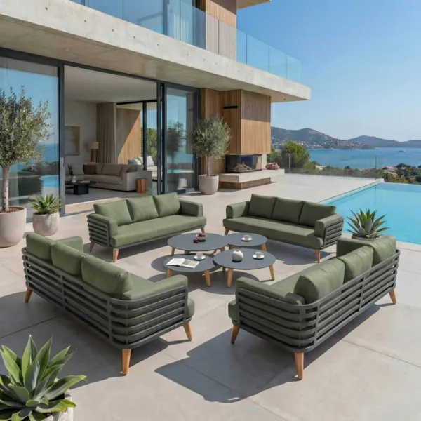 Salon de jardin aluminium 12 places 8 pcs Monte Carlo Gris anthracite et vert romarin