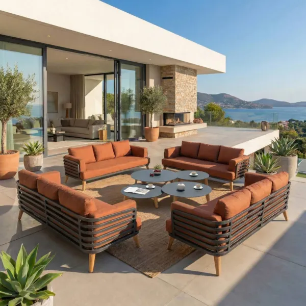 Salon de jardin aluminium 12 places 8 pcs Monte Carlo Gris anthracite et terracotta