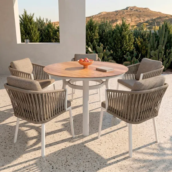 Tavolo da giardino rotondo alluminio 6 posti (D120 cm) Amalfi Bianco