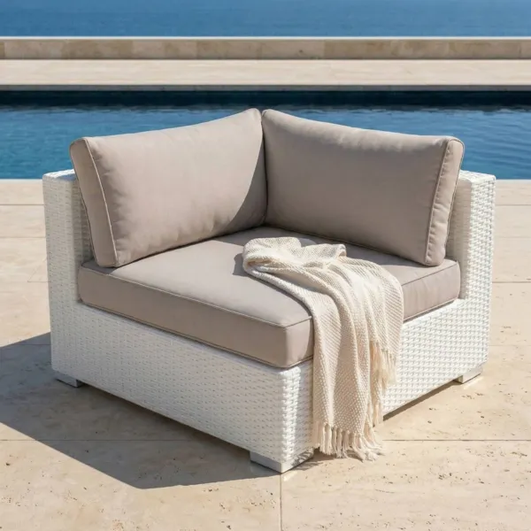 Poltrona da giardino angolare in resina intrecciata Palma Bianco e tortora