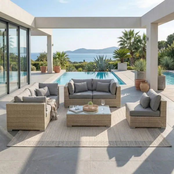 Salon de jardin en résine tressée 5 places 6 pcs Palma Gris et anthracite