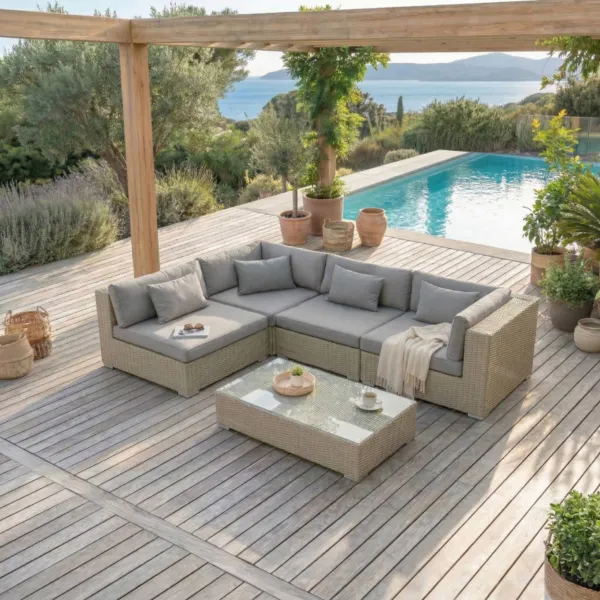 Salon de jardin en r�sine tress�e 4 places 5 pcs Palma Gris et anthracite