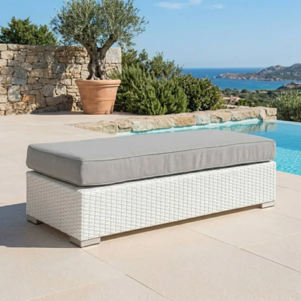 Banquette en r�sine tress�e 2 places Palma Blanc et gris