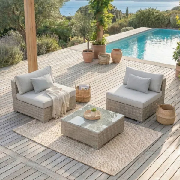 Salotto da giardino in resina intrecciata 2 posti 3 pezzi Palma Grigio