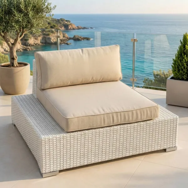 Sill�n de jard�n de resina trenzada Palma Blanco y beige