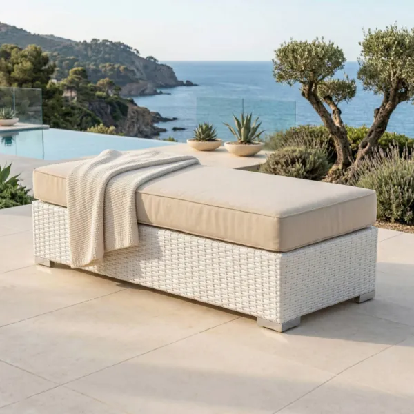 Loungebank 2-Sitzer geflochtenes Polyrattan Palma Wei� und Beige