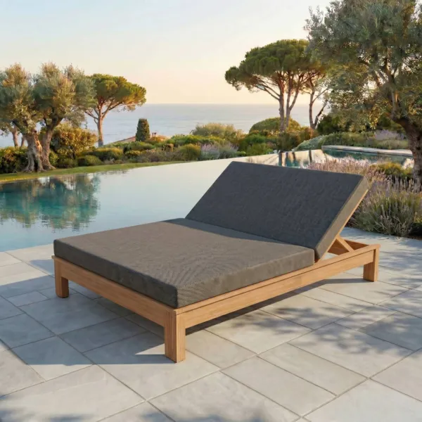 Lettino prendisole doppio legno di acacia Born�o Grigio antracite