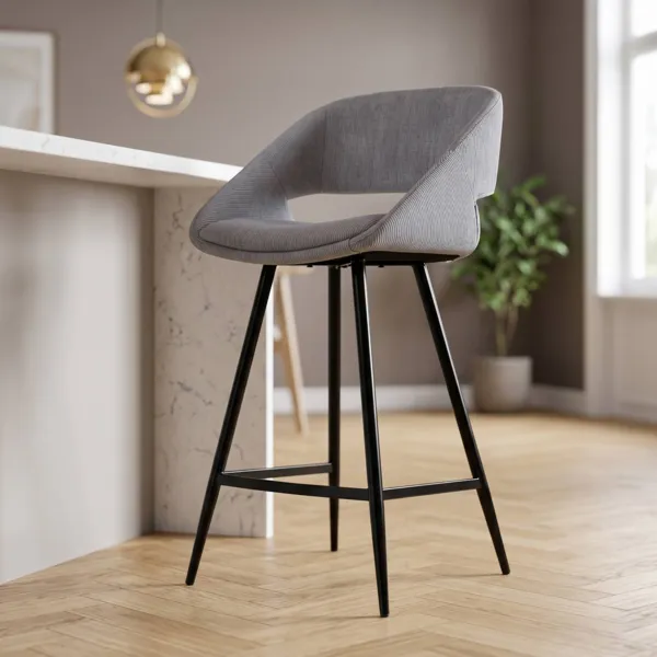 Set di 2 sedie per isola centrale con schienale in velluto a coste (Altezza seduta 68cm) Kosmo Grigio chiaro