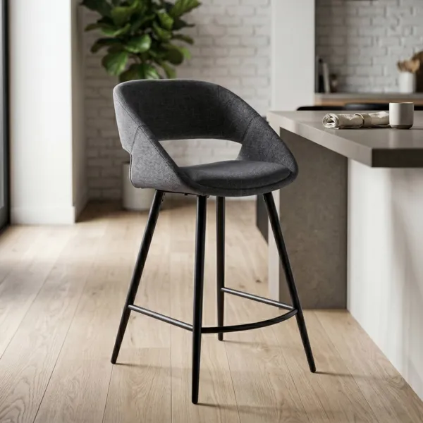 Conjunto de 2 taburetes de isla central con respaldo de tela (Asiento 68cm) Kosmo Gris oscuro