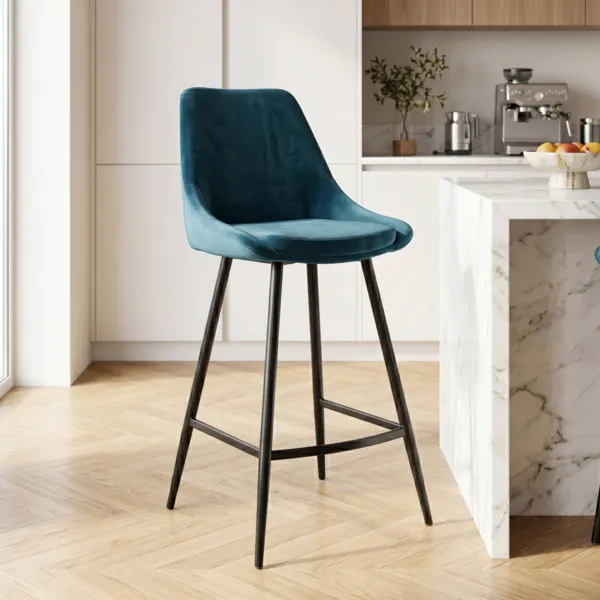 Set aus 2 Barhockern mit Samtr�ckenlehne (Sitzh�he 75 cm) Juno Dunkelblau