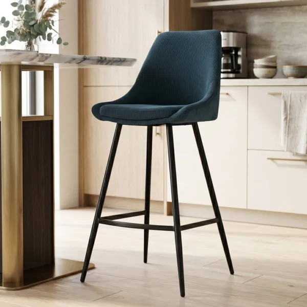 Lot de 2 chaises �lot central avec dossier velours c�tel� (Assise 67cm) Juno Bleu