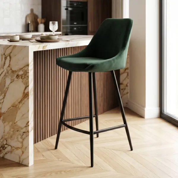Lot de 2 chaises �lot central avec dossier velours (Assise 67cm) Juno Vert fonc�