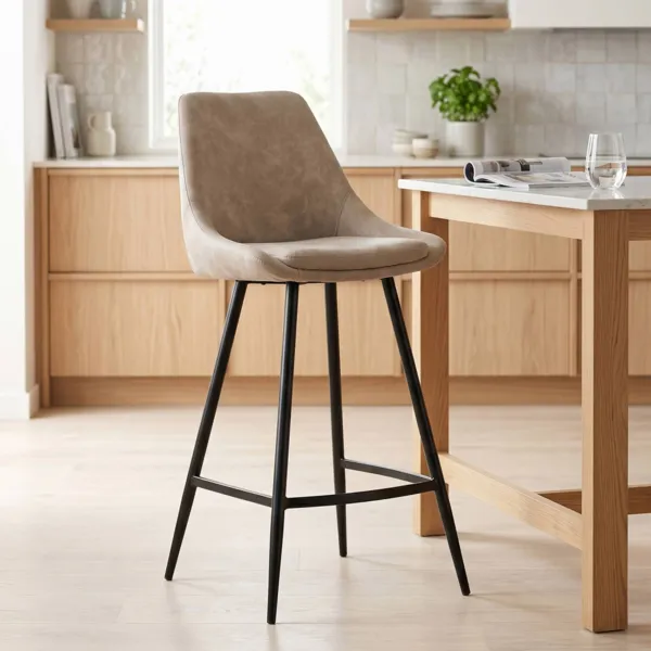 Set van 2 barkrukken voor keukeneiland met stoffen bekleding in su�de-effect (Zithoogte 67cm) Juno Beige