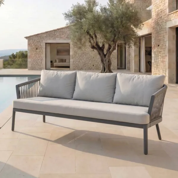 Gartensofa aus Aluminium 3 PlÃ¤tze Amalfi Anthrazitgrau und Hellgrau