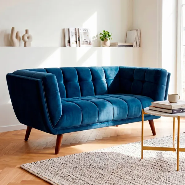 Sof� recto de 2 plazas de terciopelo (164 cm) Rory Azul oscuro