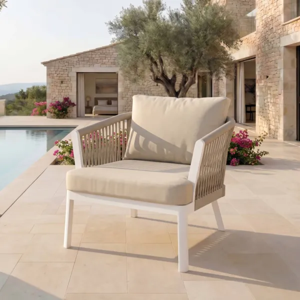 Loungefauteuil van aluminium Amalfi Wit en beige