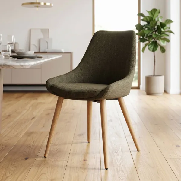 Conjunto de 2 sillas de comedor de tela (Asiento 47 cm) Juno Verde caqui