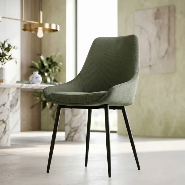 Set di 2 sedie da pranzo in velluto a coste (seduta 47 cm) Juno Verde cachi