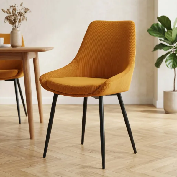 Conjunto de 2 sillas de comedor de terciopelo acanalado (Asiento 47 cm) Juno Amarillo curry