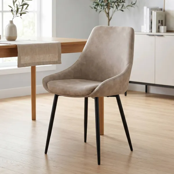 Conjunto de 2 sillas de comedor de efecto ante (Asiento 47 cm) Juno Beige