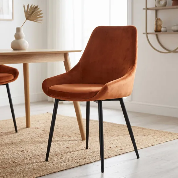 Conjunto de 2 sillas de comedor de terciopelo (Asiento 47 cm) Juno Cognac