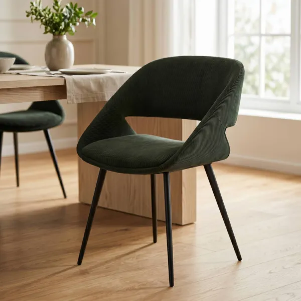 Conjunto de 2 sillas de comedor de terciopelo acanalado (Asiento 49 cm) Orka Verde oscuro