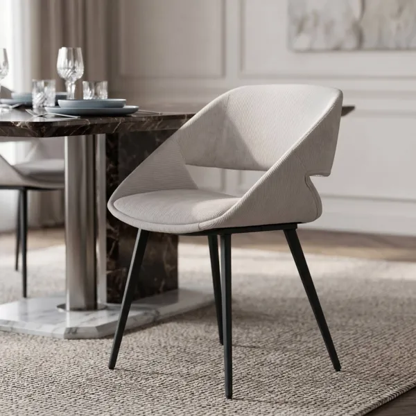 Lot de 2 chaises de salle � manger velours c�tel� (Assise 49 cm) Orka Ecru