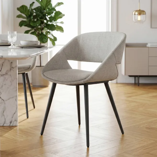 Conjunto de 2 sillas de comedor de tela (Asiento 49 cm) Orka Crudo
