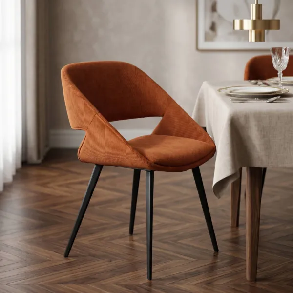 Set van 2 eetkamerstoelen van geribbeld fluweel (Zithoogte 49 cm) Orka Cognac