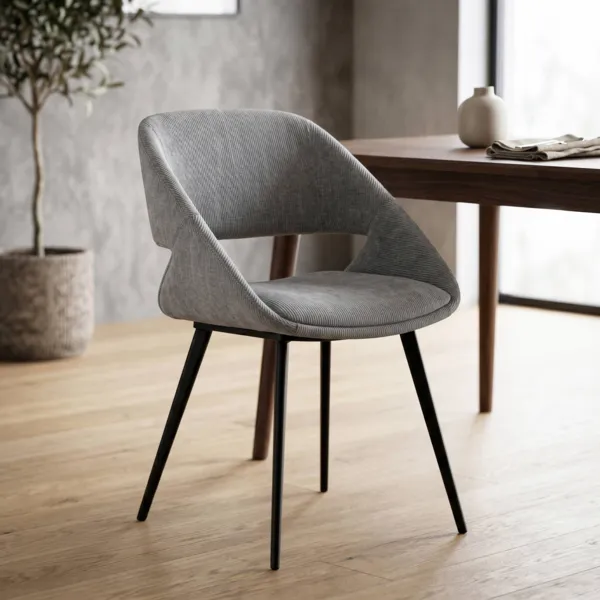 Lot de 2 chaises de salle � manger velours c�tel� (Assise 49 cm) Orka Gris clair