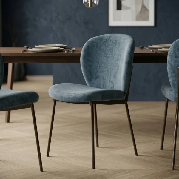 Lot de 2 chaises de salle � manger tissu (Assise 48,5 cm) Isla Bleu fonc�